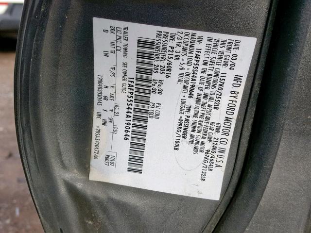 1FAFP55S44A190646 - 2004 FORD TAURUS SES GRAY photo 10