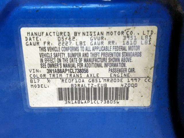 3N1AB6AP1CL738056 - 2012 NISSAN SENTRA 2.0 BLUE photo 10