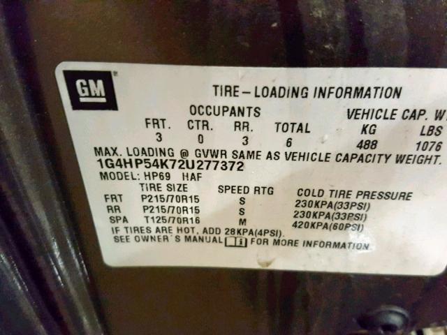 1G4HP54K72U277372 - 2002 BUICK LESABRE CU BROWN photo 10