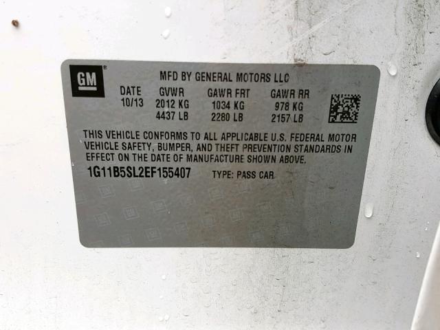 1G11B5SL2EF155407 - 2014 CHEVROLET MALIBU LS WHITE photo 10