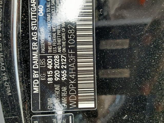 WDDPK4HA3FF105821 - 2015 MERCEDES-BENZ SLK 250 BLACK photo 10