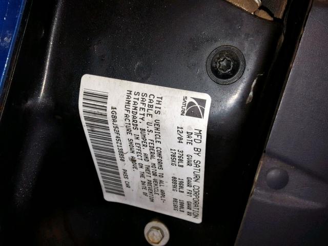 1G8AJ52F45Z138850 - 2005 SATURN ION LEVEL BLUE photo 10