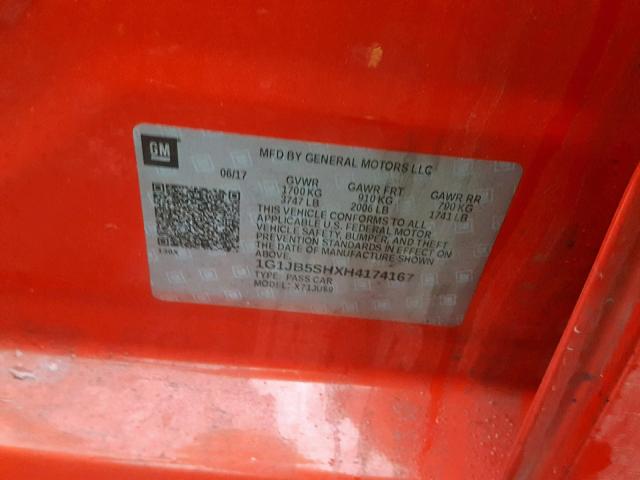 1G1JB5SHXH4174167 - 2017 CHEVROLET SONIC LS 红色 照片 10