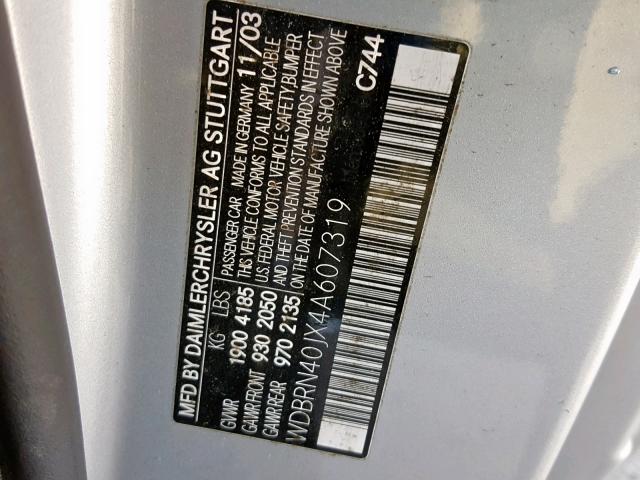 WDBRN40JX4A607319 - 2004 MERCEDES-BENZ C 230K SPO SILVER photo 10