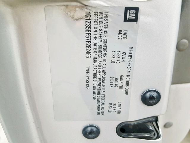 1G1ZS58F57F282465 - 2007 CHEVROLET MALIBU LS Күміс фото 10