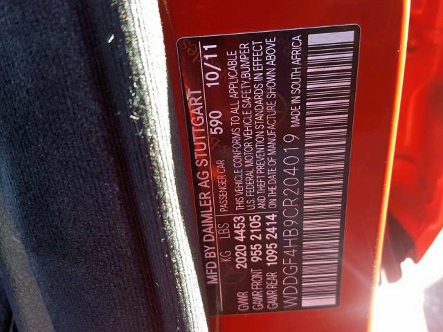 WDDGF4HB9CR204019 - 2012 MERCEDES-BENZ C 250 RED photo 10