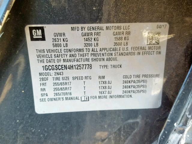 1GCGSCEN4H1257778 - 2017 CHEVROLET COLORADO L BLACK photo 10