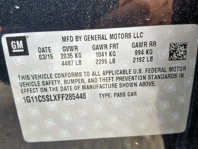 1G11C5SLXFF285448 - 2015 CHEVROLET MALIBU 1LT 黑色 照片 10