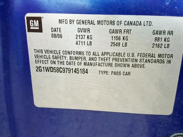 2G1WD58C979145184 - 2007 CHEVROLET IMPALA SUP Сұр фото 10