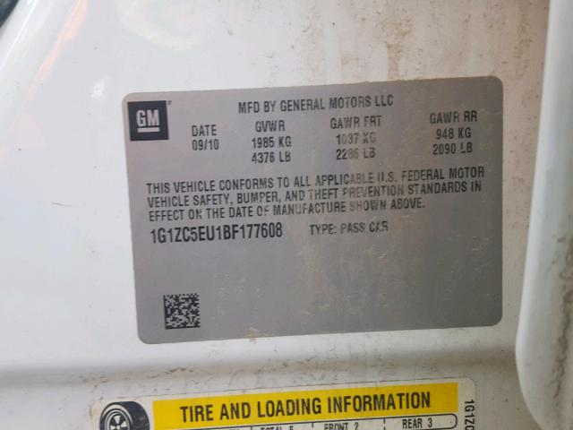 1G1ZC5EU1BF177608 - 2011 CHEVROLET MALIBU 1LT 白色 照片 10