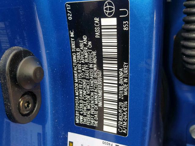 NMTKHMBX0JR001407 - 2018 TOYOTA C-HR XLE BLUE photo 10