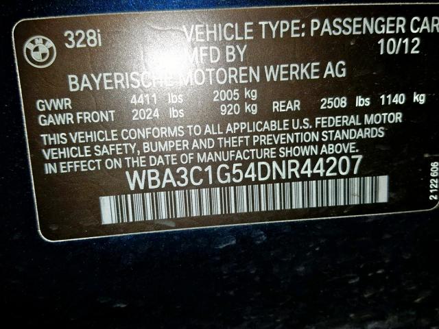 WBA3C1G54DNR44207 - 2013 BMW 328 I SULE BLACK photo 10