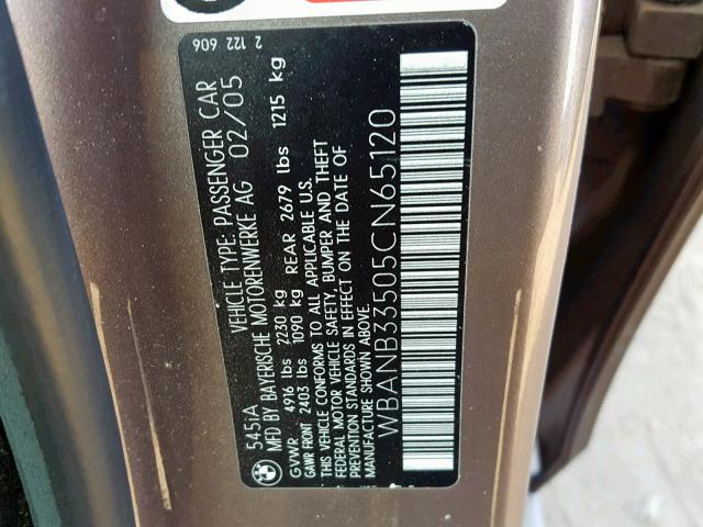 WBANB33505CN65120 - 2005 BMW 545 I BROWN photo 10