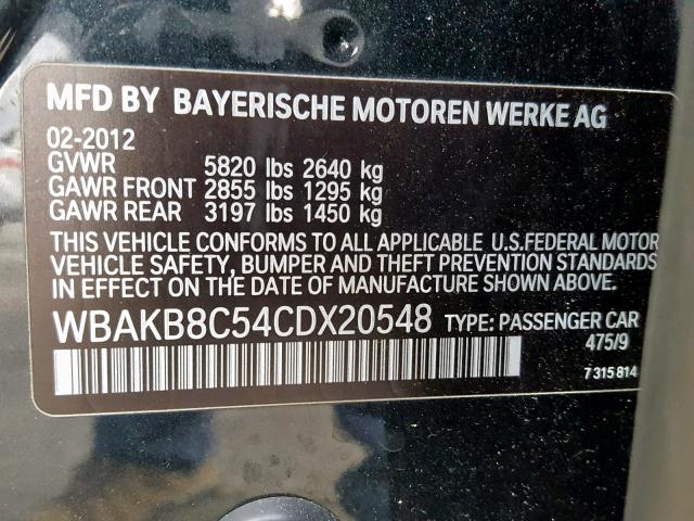 WBAKB8C54CDX20548 - 2012 BMW 750LI BLACK photo 10