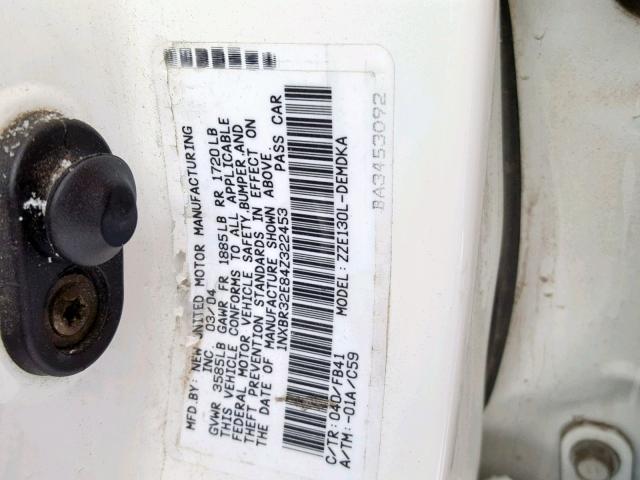 1NXBR32E84Z322453 - 2004 TOYOTA COROLLA CE WHITE photo 10