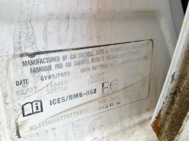 KL1TD65677B775905 - 2007 CHEVROLET AVEO BASE Ağ foto 10