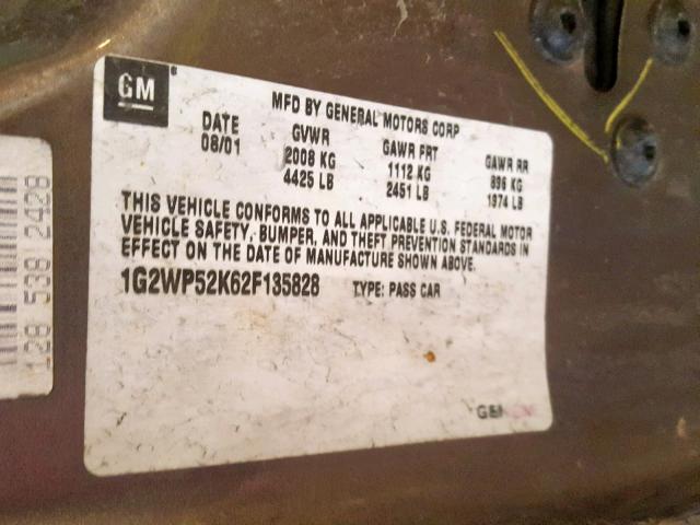 1G2WP52K62F135828 - 2002 PONTIAC GRAND PRIX ყავისფერი ფოტო 10