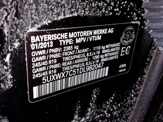 5UXWX7C51DL982047 - 2013 BMW X3 XDRIVE3 BLACK photo 10