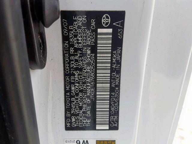 JTKDE167680252594 - 2008 TOYOTA SCION TC 白色 照片 10