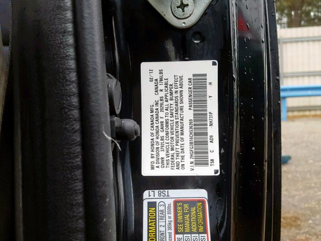 2HGFG3B16CH536269 - 2012 HONDA CIVIC EXL BLACK photo 10