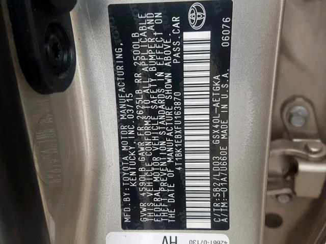 4T1BK1EBXFU163870 - 2015 TOYOTA AVALON XLE BEIGE photo 10