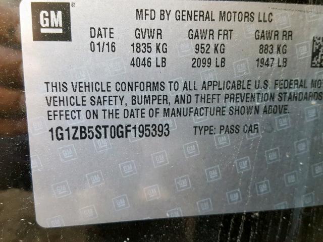 1G1ZB5ST0GF195393 - 2016 CHEVROLET MALIBU LS Qara foto 10