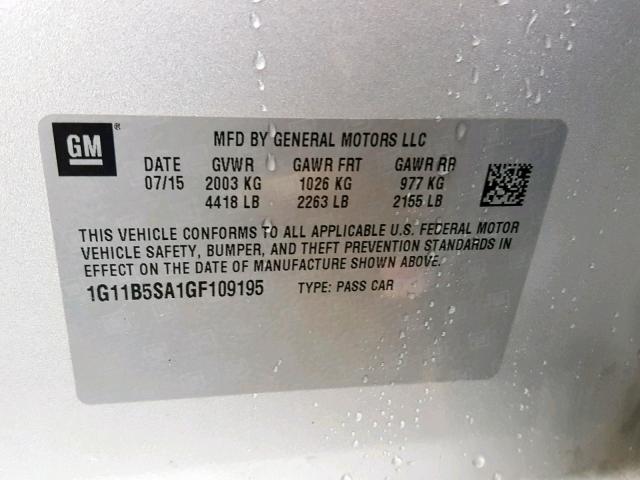 1G11B5SA1GF109195 - 2016 CHEVROLET MALIBU LIM SILVER photo 10