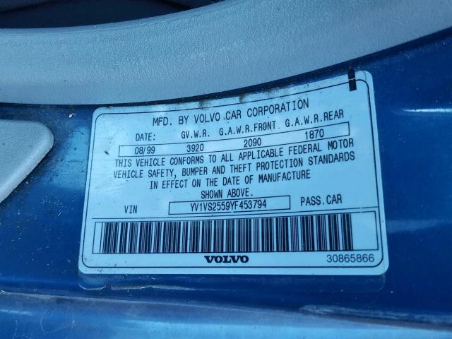 YV1VS2559YF453794 - 2000 VOLVO S40 BLUE photo 10