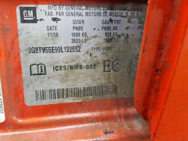 3G2TV55E99L122652 - 2009 PONTIAC G3 WAVE ORANGE photo 10