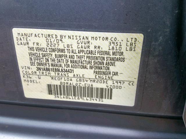 3N1AB61E89L634431 - 2009 NISSAN SENTRA 2.0 GRAY photo 10