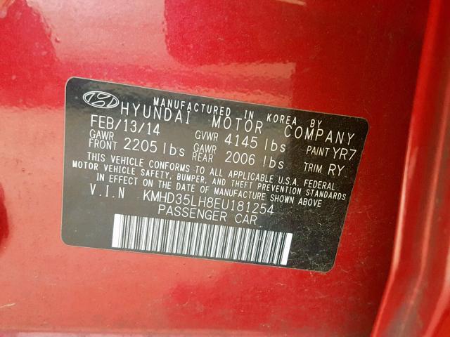 KMHD35LH8EU181254 - 2014 HYUNDAI ELANTRA GT RED photo 10