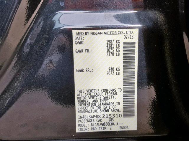 1N4BL3AP4DC215310 - 2013 NISSAN ALTIMA 3.5 BLACK photo 10