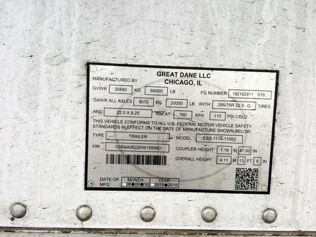 1GRAA0622KW159960 - 2019 GREAT DANE TRAILER REEFER WHITE photo 10