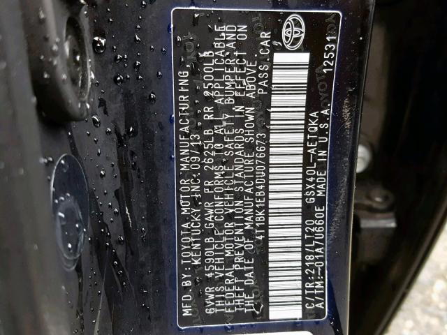 4T1BK1EB4DU076673 - 2013 TOYOTA AVALON BAS Qara foto 10