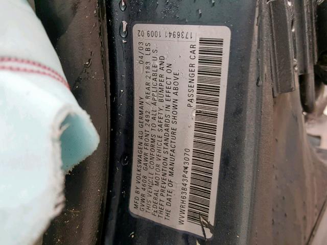 WVWRH63B43P443070 - 2003 VOLKSWAGEN PASSAT GLX 蓝色 照片 10
