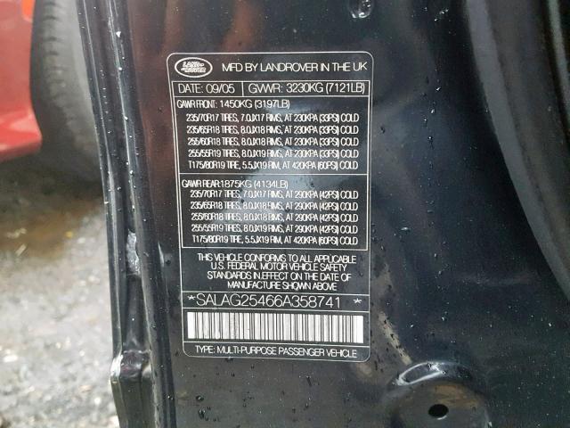 SALAG25466A358741 - 2006 LAND ROVER LR3 HSE CHARCOAL photo 10