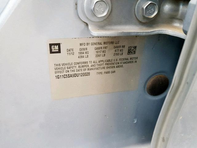 1G11C5SA9DU120028 - 2013 CHEVROLET MALIBU 1LT SILVER photo 10