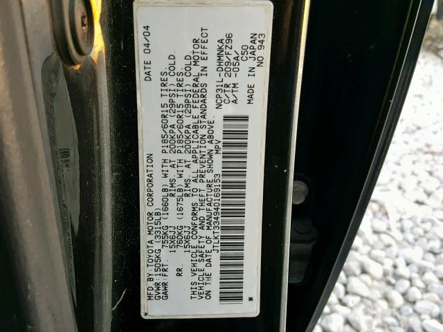 JTLKT334940169153 - 2004 TOYOTA SCION XB Қара фото 10