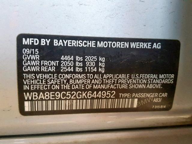 WBA8E9C52GK644952 - 2016 BMW 328 I SULE SILVER photo 10