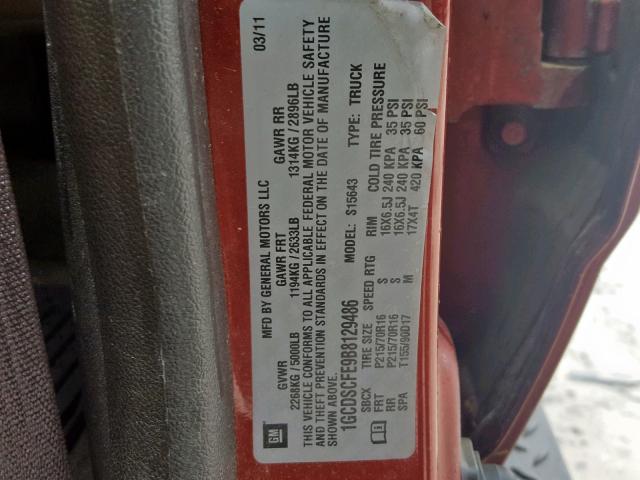 1GCDSCFE9B8129486 - 2011 CHEVROLET COLORADO L MAROON photo 10