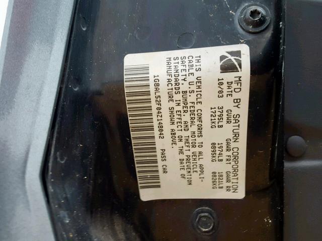 1G8AL52F04Z148042 - 2004 SATURN ION LEVEL GRAY photo 10