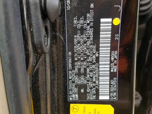 JTJGW31U982009101 - 2008 LEXUS RX 400H BLACK photo 10