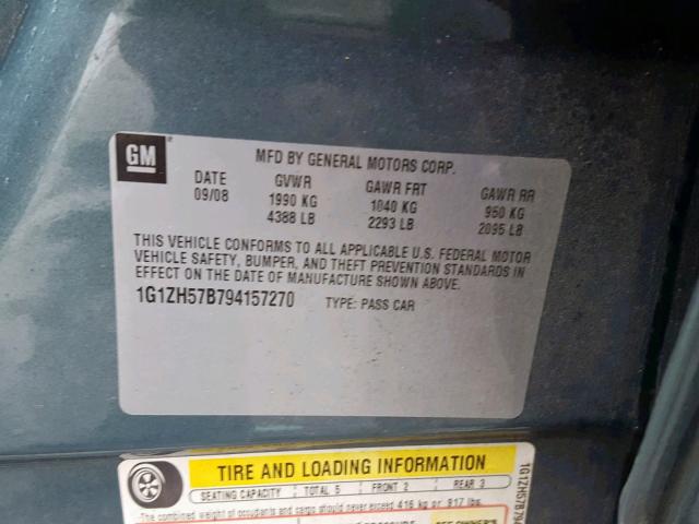 1G1ZH57B794157270 - 2009 CHEVROLET MALIBU 1LT BLUE photo 10