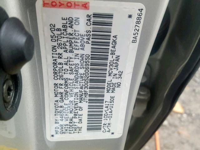 JTHBF30G520069550 - 2002 LEXUS ES 300 SILVER photo 10