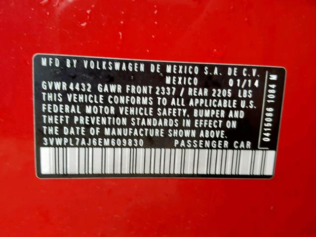 3VWPL7AJ6EM609830 - 2014 VOLKSWAGEN JETTA TDI RED photo 10