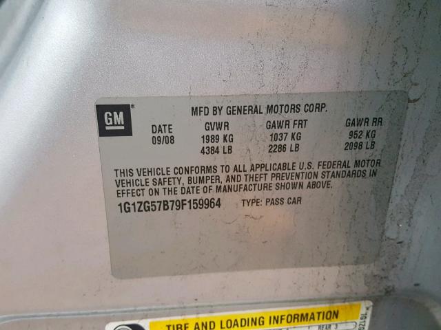 1G1ZG57B79F159964 - 2009 CHEVROLET MALIBU LS SILVER photo 10