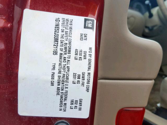 1G1NE52J33M721185 - 2003 CHEVROLET MALIBU LS წითელი ფოტო 10