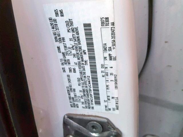 1FMCU0F75FUC44312 - 2015 FORD ESCAPE S WHITE photo 10