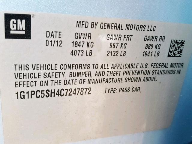 1G1PC5SH4C7247872 - 2012 CHEVROLET CRUZE LS BLUE photo 10