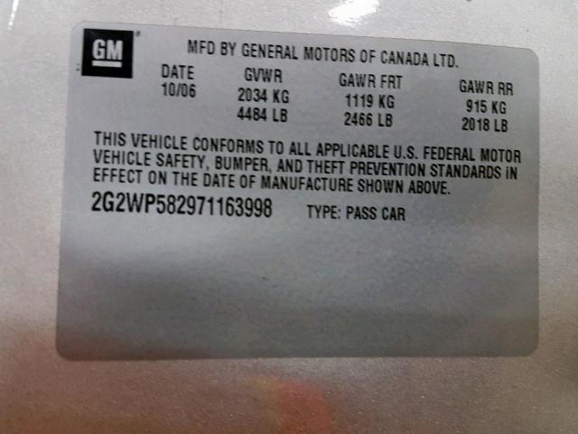 2G2WP582971163998 - 2007 PONTIAC GRAND PRIX SILVER photo 10